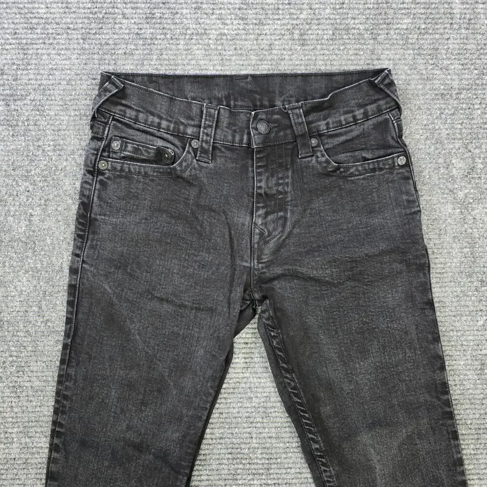 True Religion Geno Jeans Mens 31x28 Black Relaxed Slim Straight Hemmed Denim